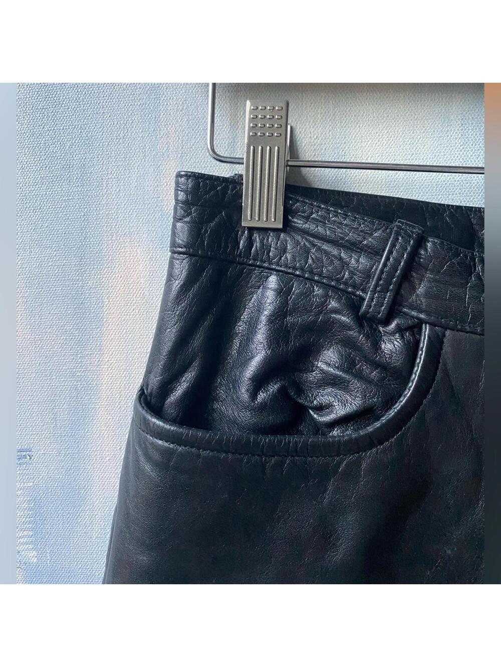 Vintage MIKAI Black Leather Pants High Waist Straight Leg 6 - Picture 8 of 9